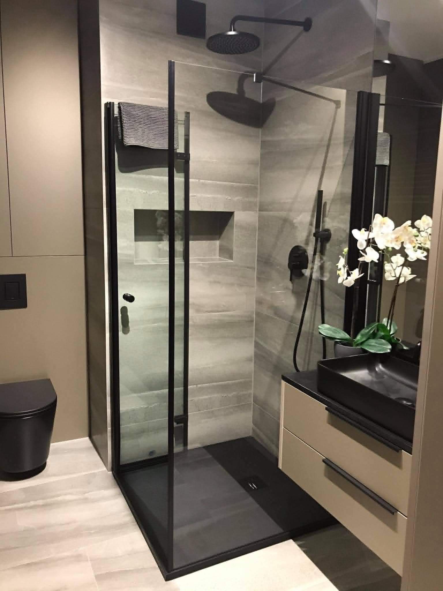 Luxury shower room with black fittings, Durham